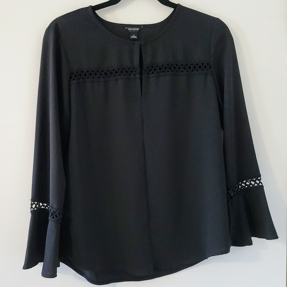Ann Taylor Black Blouse with Lace Trim